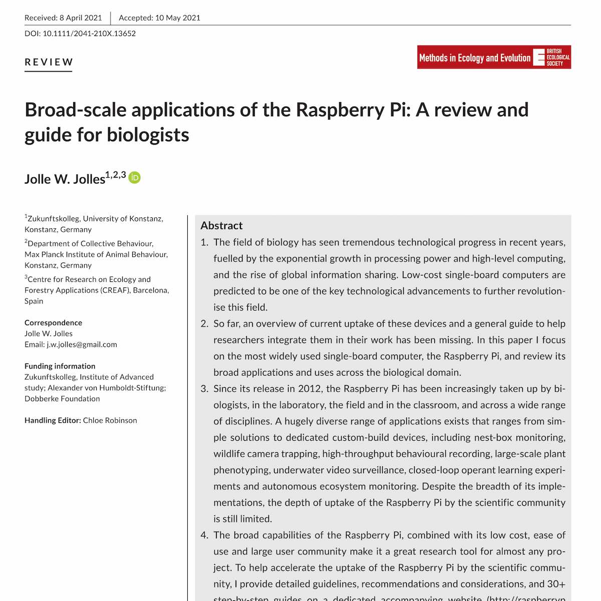 Short-listed for 2021 Robert May Prize